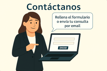 Abogada mostrando el formulario de contacto online para consultas de contratos