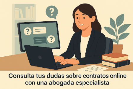 Abogada respondiendo dudas sobre contratos online a través del ordenador