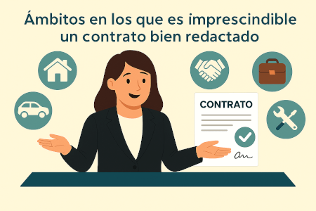 Abogada mostrando la importancia de un contrato bien redactado en diferentes ámbitos