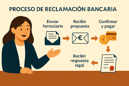 Infografía con pasos del proceso de reclamación bancaria online