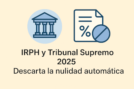 Ilustración en estilo flat con una lupa revisando un documento con símbolo de porcentaje, representando el análisis profesional de una cláusula IRPH.